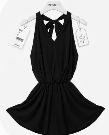 Forever 21 Women’s Black Halter Tie-Neck Chiffon Mini Blouson Elastic Waist Dress XS