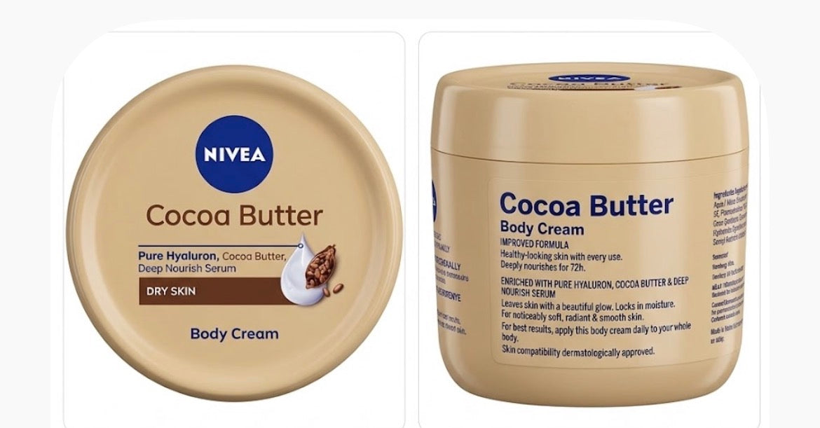 NIVEA Cocoa Butter Pure Hyaluron Deep Nourish Body Cream Moisturizer Dry Skin