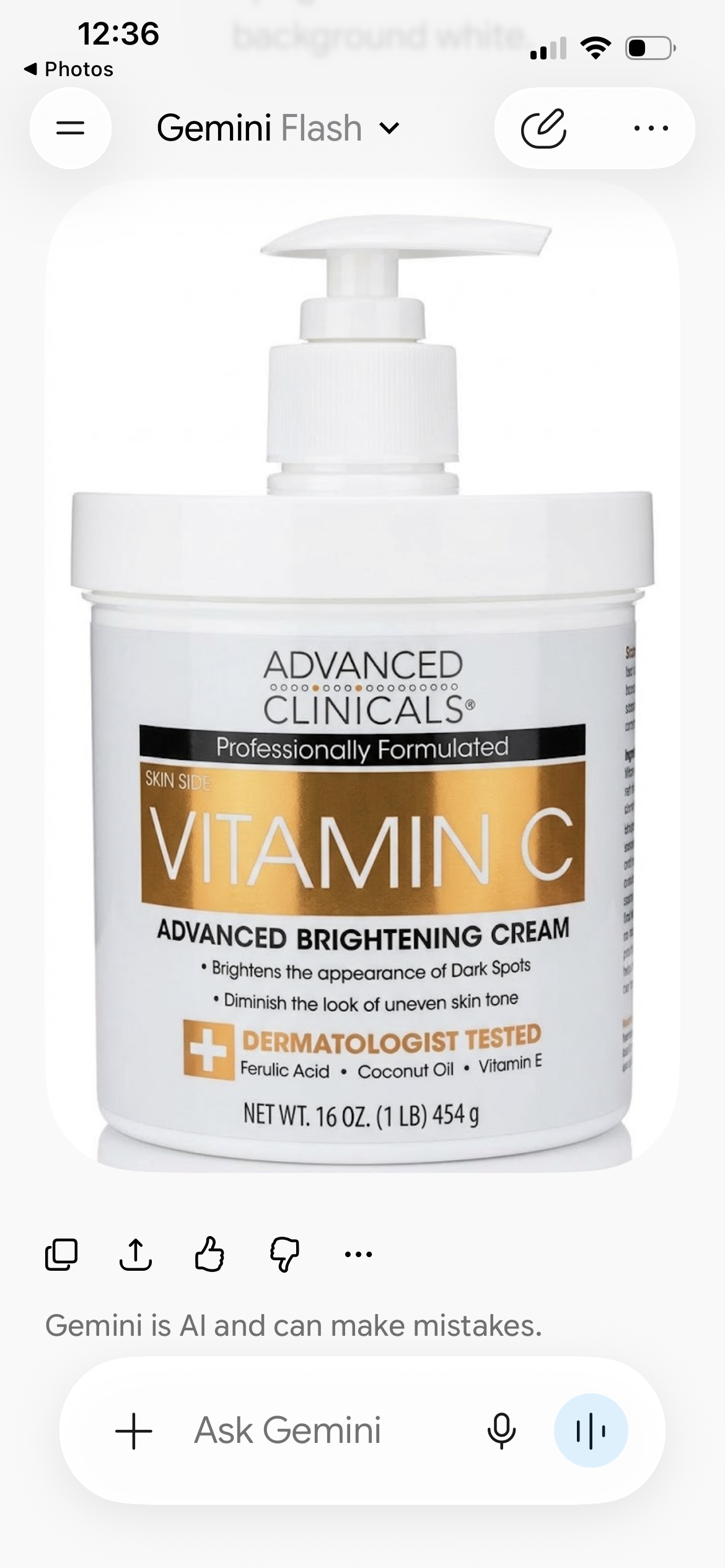 Advanced Clinicals Vitamin C Dark Spot Brightening Face Cream Ferulic Acid 16 oz