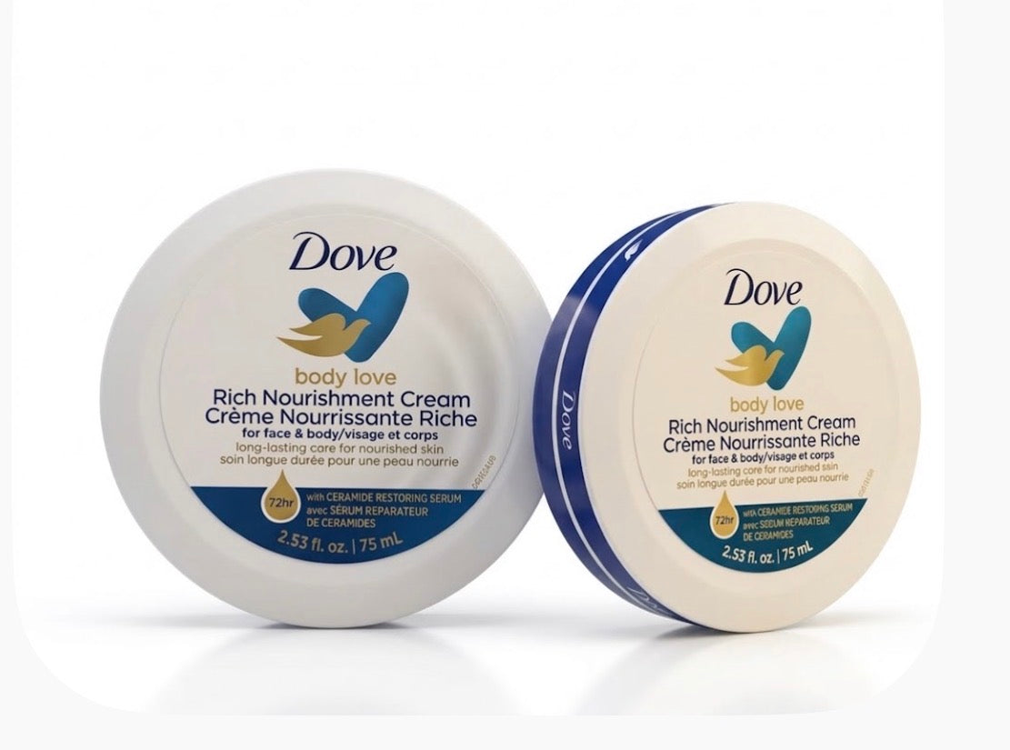 Dove Body Love Rich Nourishment Cream 2.53 fl oz / 75 mL for face and body