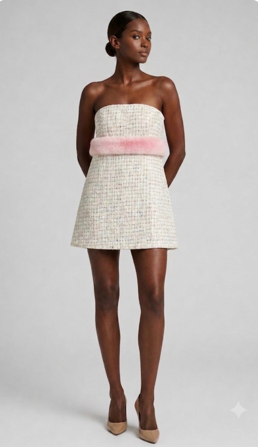 Ayou Strapless Bandeau Tweed Mini Dress Short Multicolor Size 6