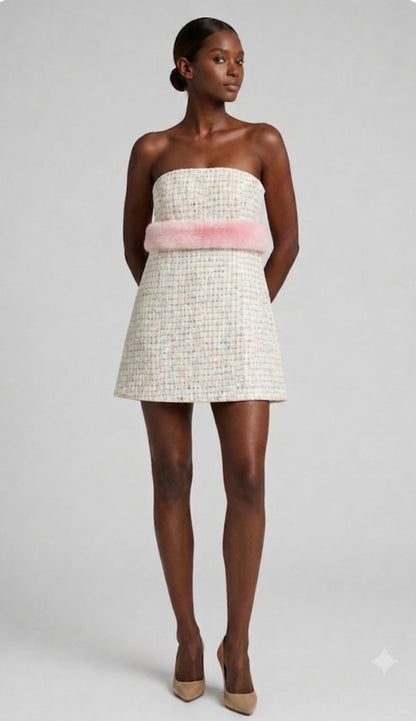 Ayou Strapless Bandeau Tweed Mini Dress Short Multicolor Size 6