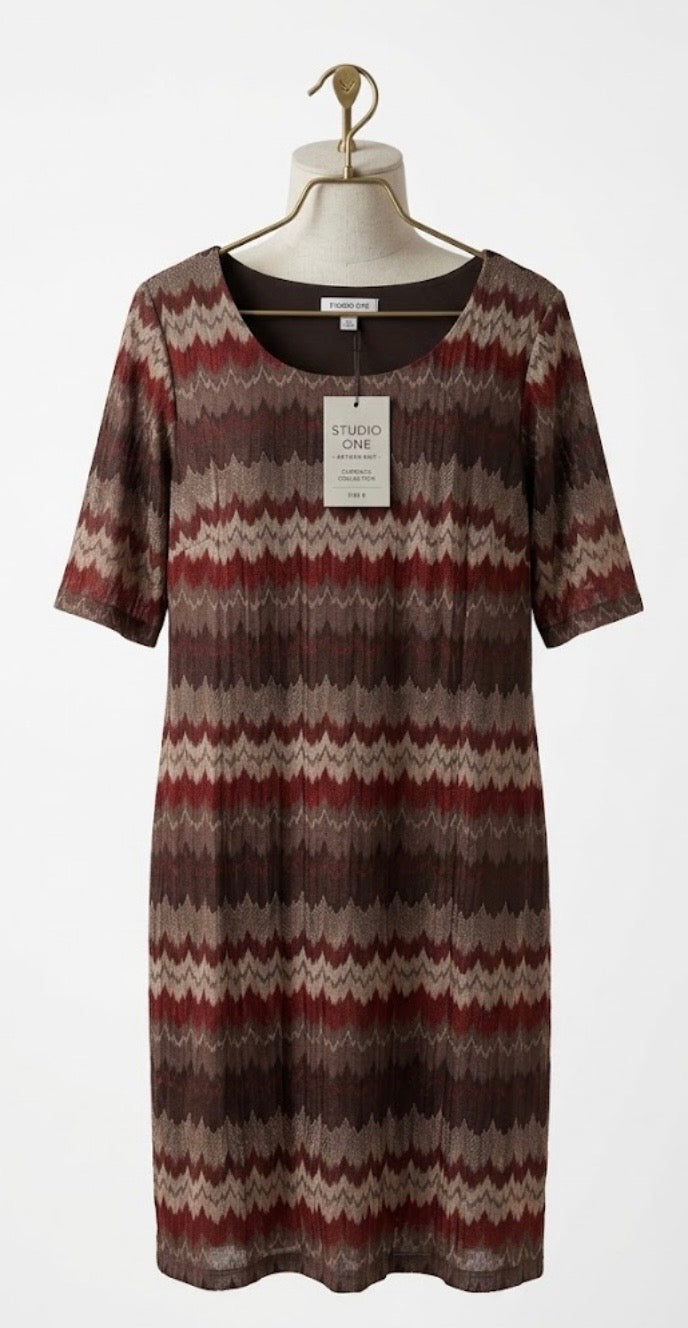 Studio One Chevron Knit Belted Scoop Neck Sheath Knee Dress size 24W