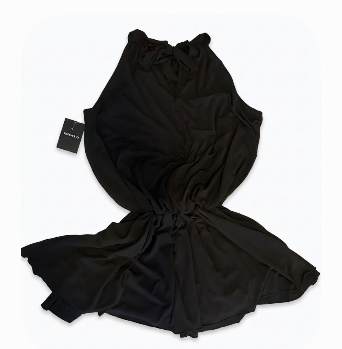 Forever 21 Women’s Black Halter Tie-Neck Chiffon Mini Blouson Elastic Waist Dress XS