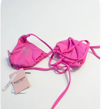 Juicy Couture Women's Pink Solid (TOP ONLY) Halter Triangle String Bikini Size M