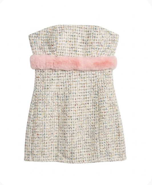 Ayou Strapless Bandeau Tweed Mini Dress Short Multicolor Size 6