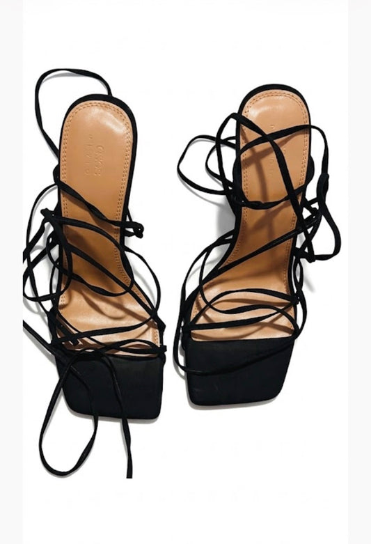 ASOS Black Strappy Tie Gladiator Sandals Open Toe Ankle Strap US 8