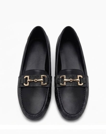 DKNY Women's Black Faux Leather Logo Slip-On Loafer Flats Comfort Size 8.5