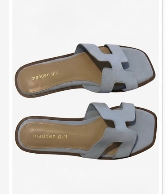 Madden Girl Blue Faux Leather Slide Sandals Slip On Solid Casual US 9