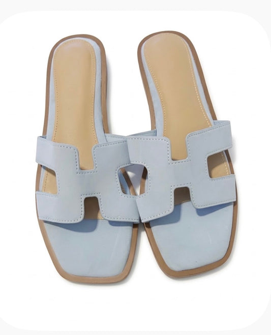 Madden Girl Blue Faux Leather Slide Sandals Slip On Solid Casual US 9